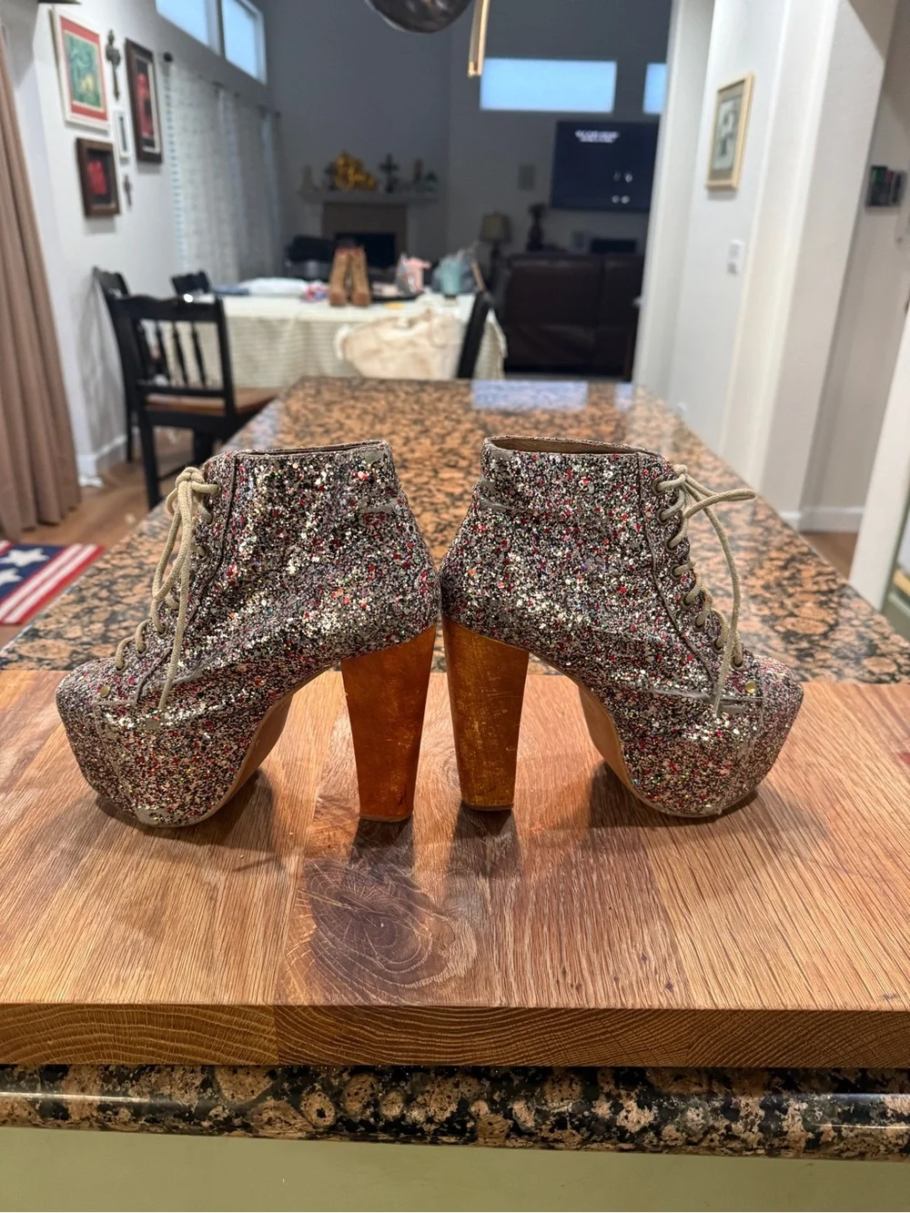 Jeffrey Campbell Multicolor Glitter Lace-Up Platform Ankle Boots